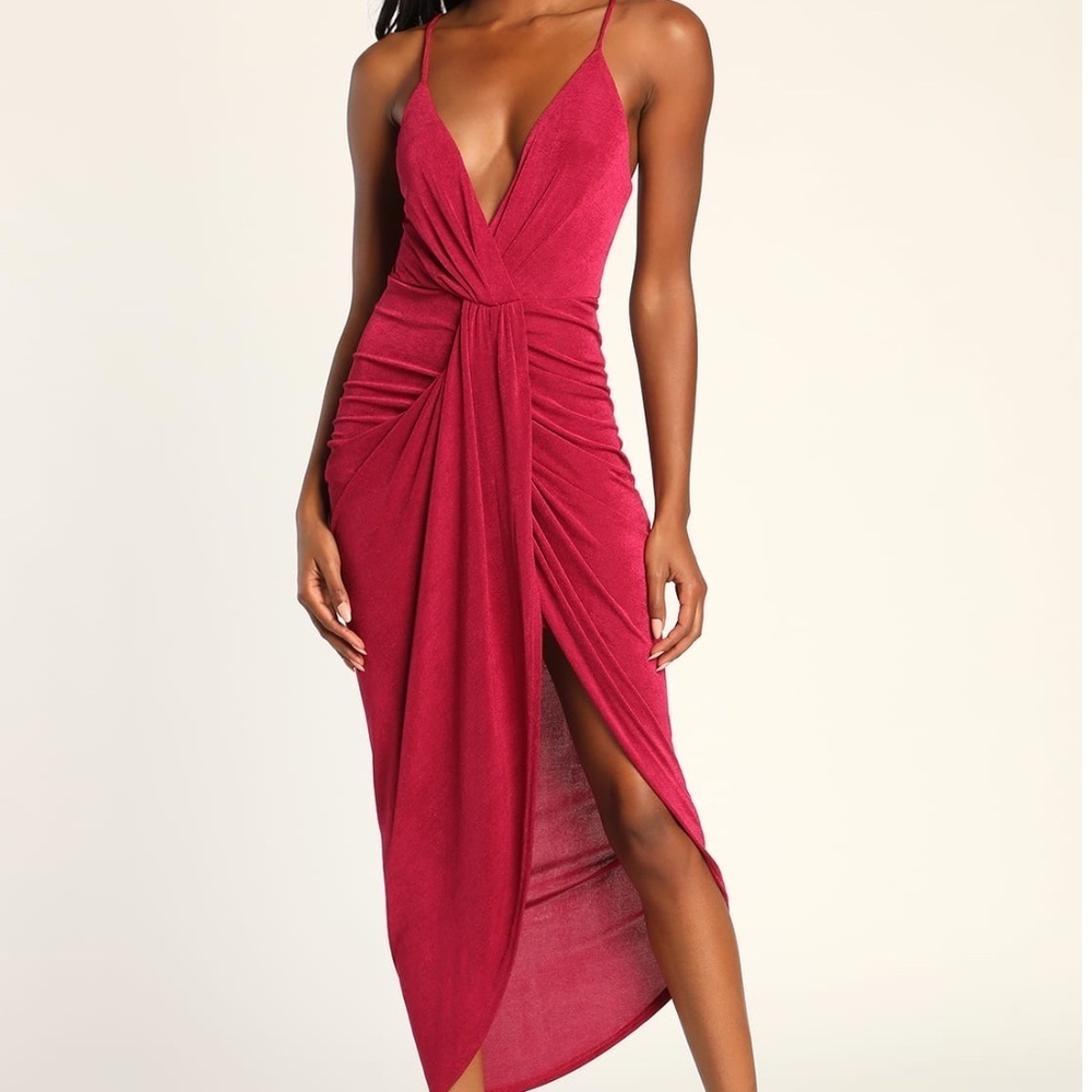 Dreamy Date Berry Surplice Midi Dress